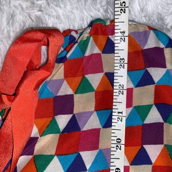 Kate Spade Selena Silk Top Multi Color Pueblo Tile Geometric Print Medium - Picture 7 of 10